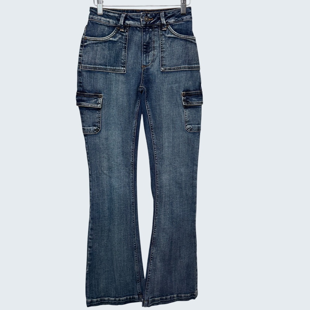 Subdued Womens Jeans 4/26 Blue Soft Flare Cargo Medium‎ Wash Mid Rise 25x31